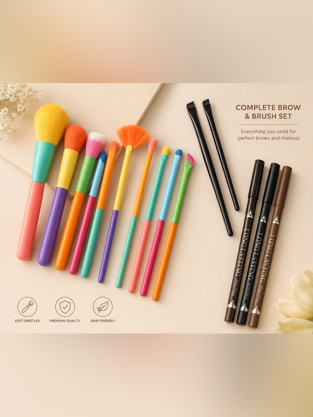 Rainbow Makeup Brush & Brow Kit | 14 Piece Beauty Set